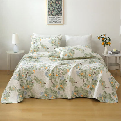 Linge de lit matelassé en pur coton avec un motif d'arbre rustique