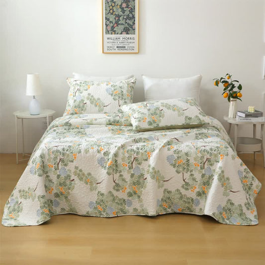 Linge de lit matelassé en pur coton avec un motif d'arbre rustique