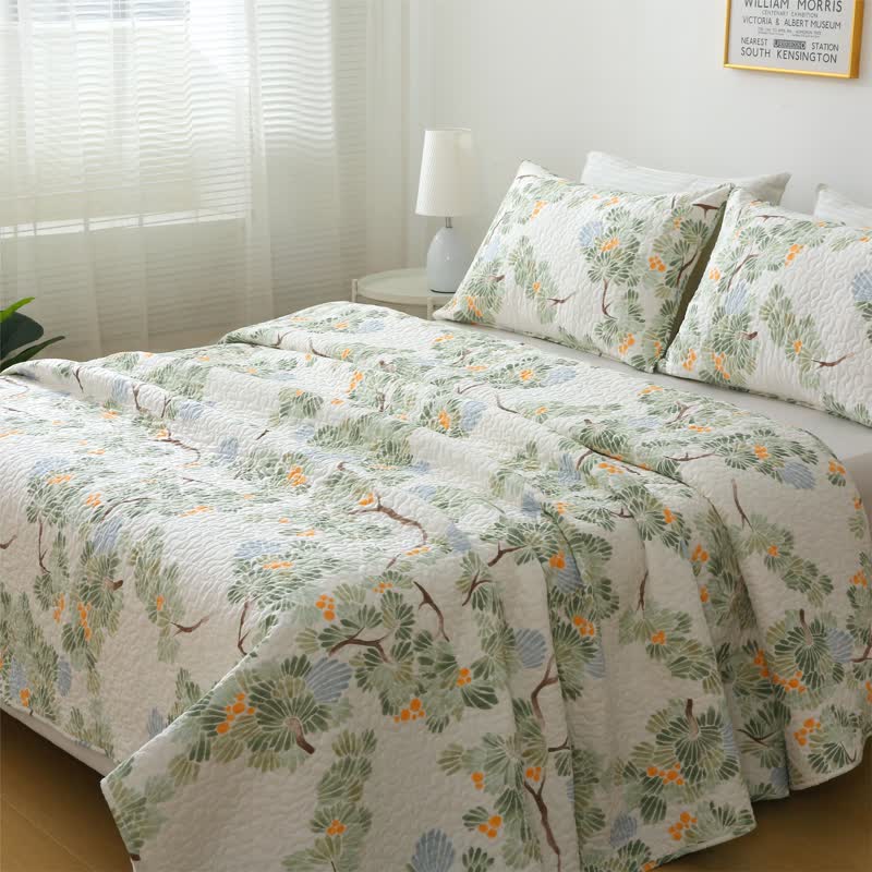 Linge de lit matelassé en pur coton avec un motif d'arbre rustique