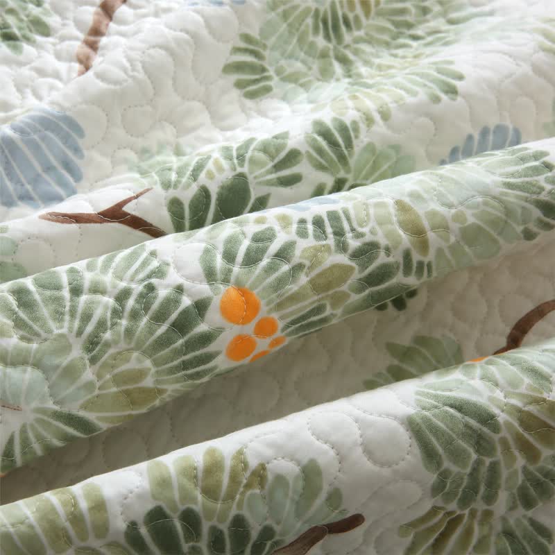 Linge de lit matelassé en pur coton avec un motif d'arbre rustique