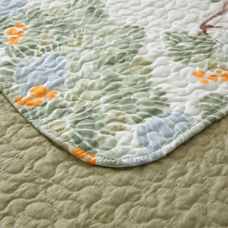 Linge de lit matelassé en pur coton avec un motif d'arbre rustique