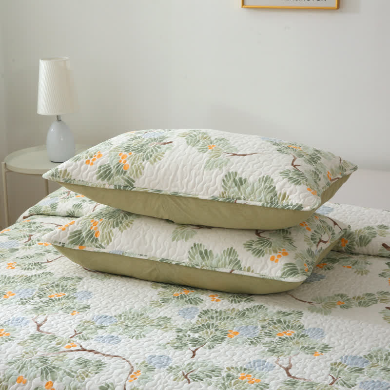 Linge de lit matelassé en pur coton avec un motif d'arbre rustique
