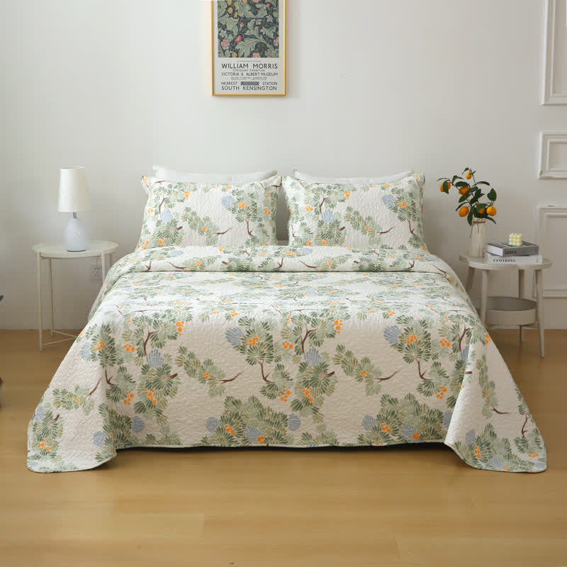 Linge de lit matelassé en pur coton avec un motif d'arbre rustique