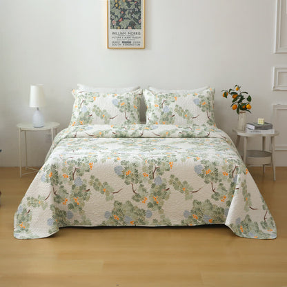 Linge de lit matelassé en pur coton avec un motif d'arbre rustique