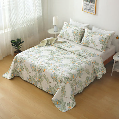 Linge de lit matelassé en pur coton avec un motif d'arbre rustique
