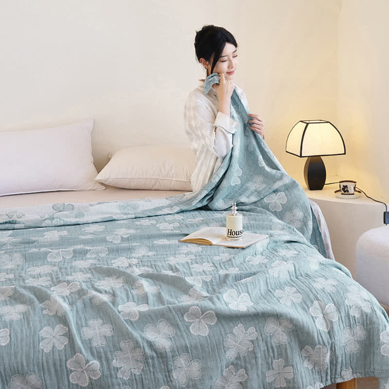 Couette d'été en gaze de coton avec trèfle à quatre feuilles