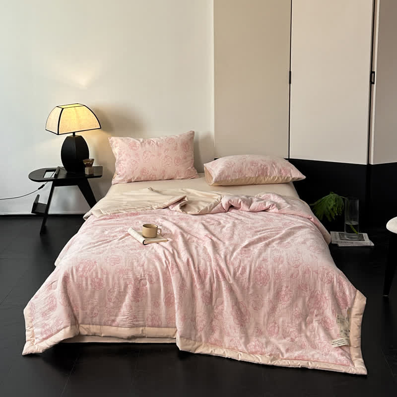 Literie d'été luxueuse en gaze de coton à motifs floraux