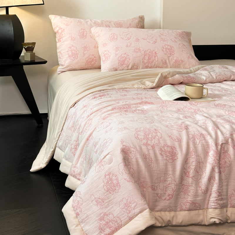 Literie d'été luxueuse en gaze de coton à motifs floraux