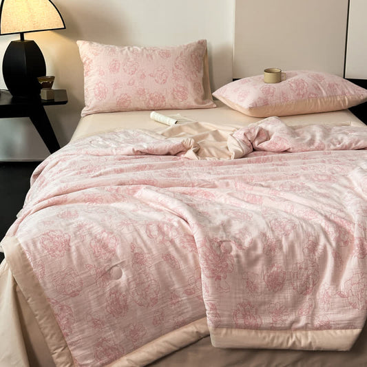 Literie d'été luxueuse en gaze de coton à motifs floraux