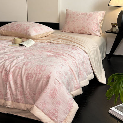 Literie d'été luxueuse en gaze de coton à motifs floraux