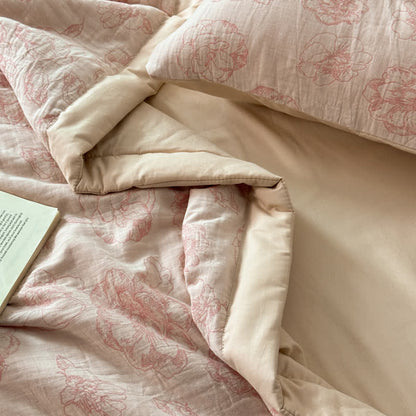 Literie d'été luxueuse en gaze de coton à motifs floraux