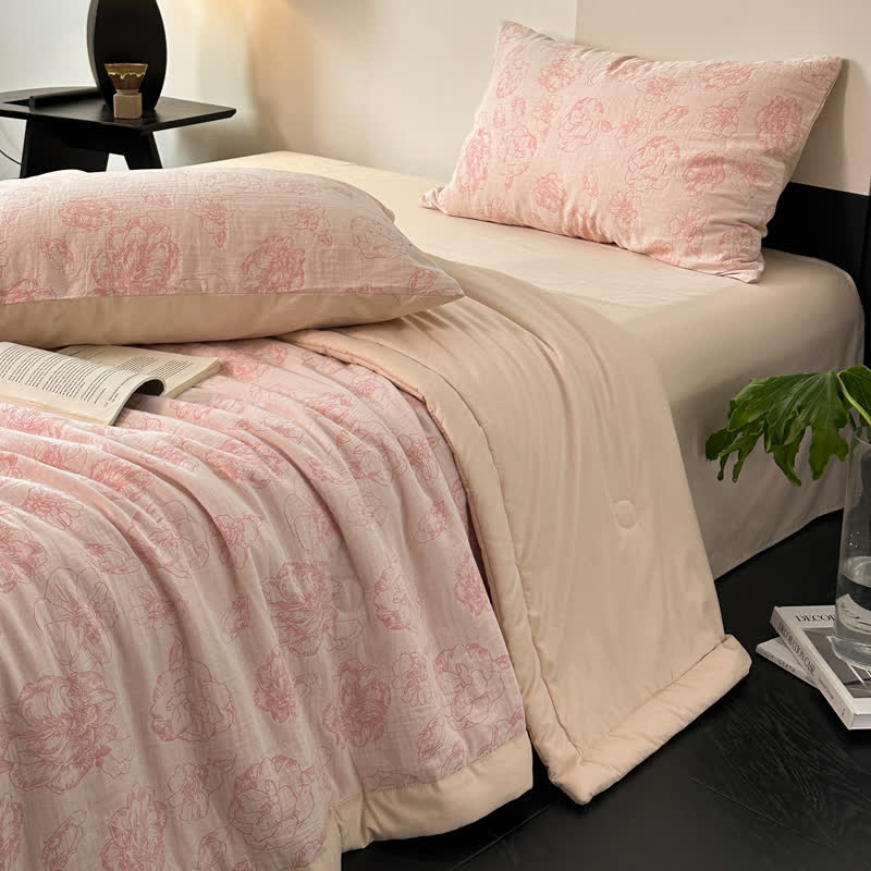 Literie d'été luxueuse en gaze de coton à motifs floraux