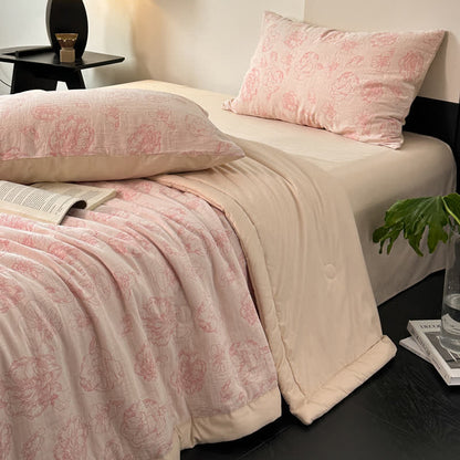 Literie d'été luxueuse en gaze de coton à motifs floraux