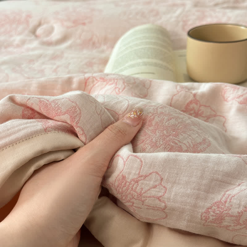 Literie d'été luxueuse en gaze de coton à motifs floraux