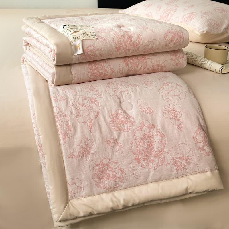 Literie d'été luxueuse en gaze de coton à motifs floraux