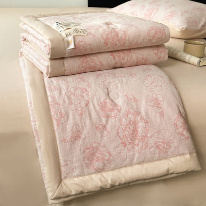 Literie d'été luxueuse en gaze de coton à motifs floraux