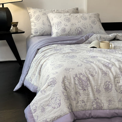 Literie d'été luxueuse en gaze de coton à motifs floraux