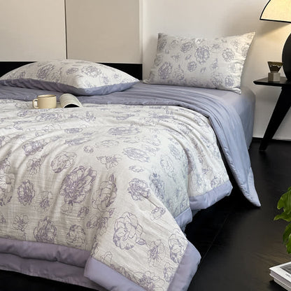Literie d'été luxueuse en gaze de coton à motifs floraux