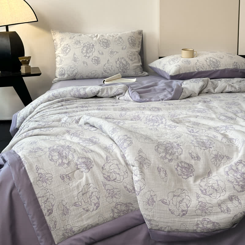 Literie d'été luxueuse en gaze de coton à motifs floraux