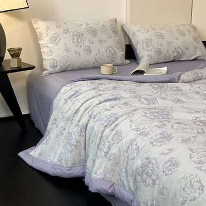 Literie d'été luxueuse en gaze de coton à motifs floraux
