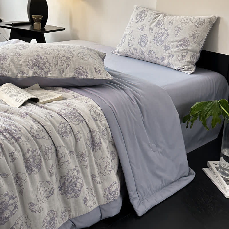 Literie d'été luxueuse en gaze de coton à motifs floraux