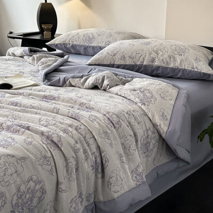 Literie d'été luxueuse en gaze de coton à motifs floraux