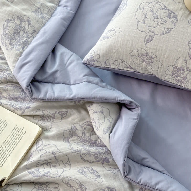 Literie d'été luxueuse en gaze de coton à motifs floraux
