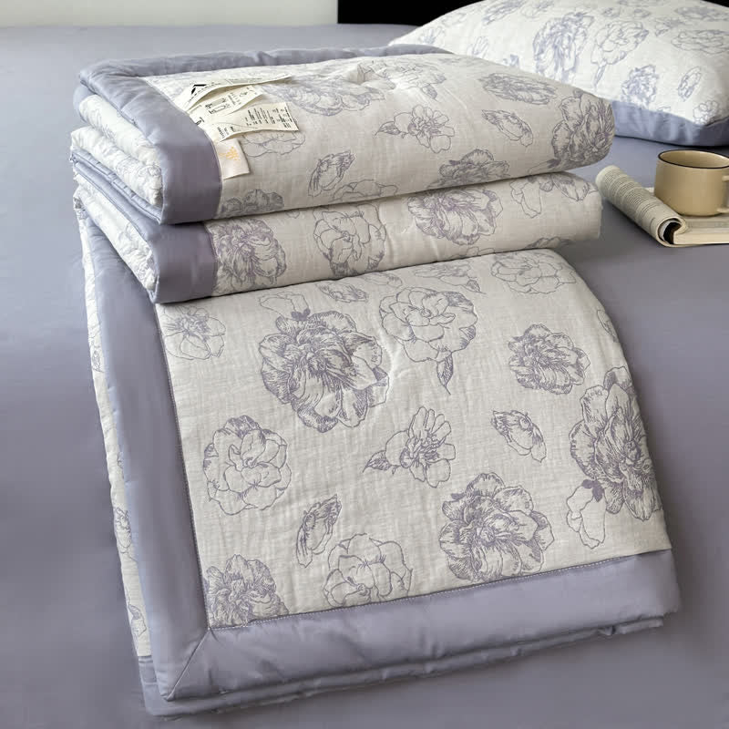 Literie d'été luxueuse en gaze de coton à motifs floraux