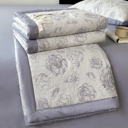 Literie d'été luxueuse en gaze de coton à motifs floraux