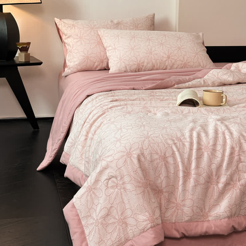 Linge de lit jacquard respirant en gaze de coton avec motif marguerite