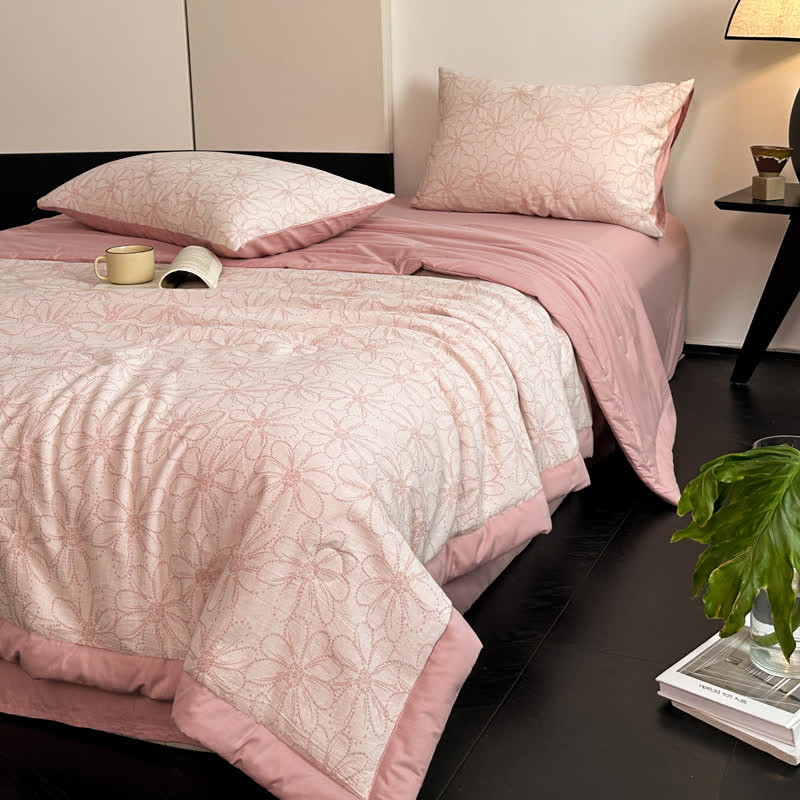 Linge de lit jacquard respirant en gaze de coton avec motif marguerite