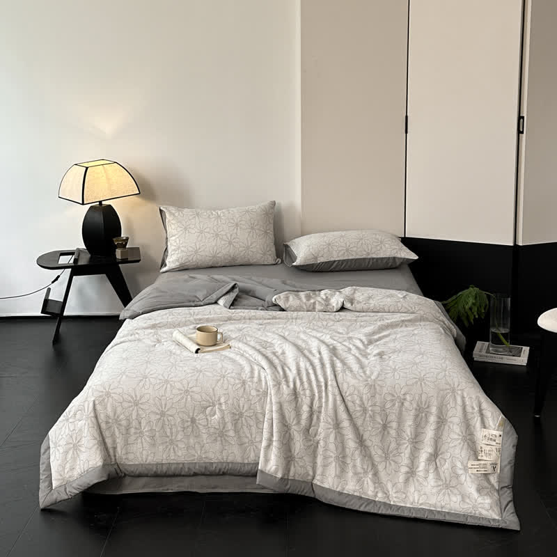 Linge de lit jacquard respirant en gaze de coton avec motif marguerite