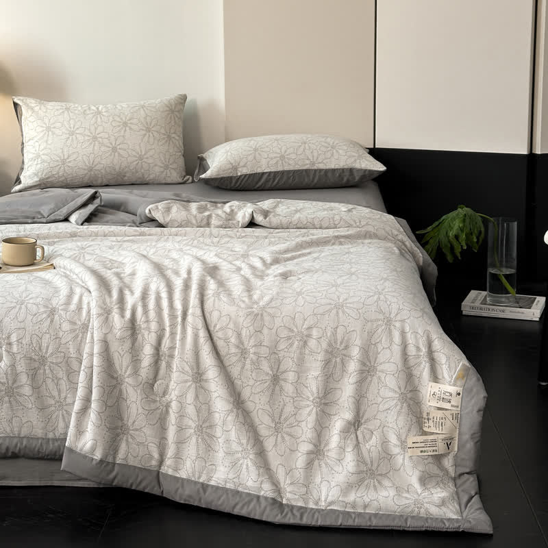 Linge de lit jacquard respirant en gaze de coton avec motif marguerite