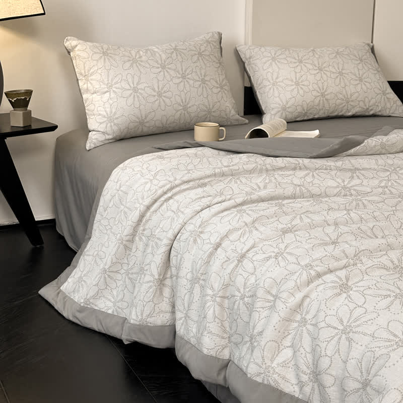 Linge de lit jacquard respirant en gaze de coton avec motif marguerite