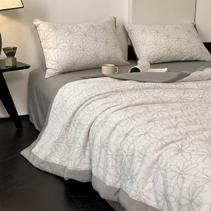 Linge de lit jacquard respirant en gaze de coton avec motif marguerite