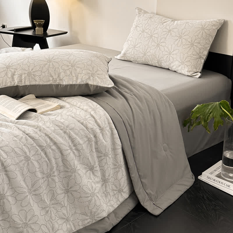 Linge de lit jacquard respirant en gaze de coton avec motif marguerite