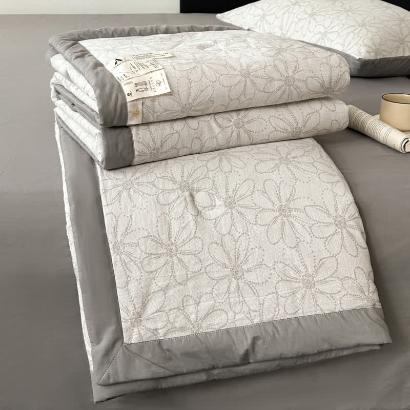 Linge de lit jacquard respirant en gaze de coton avec motif marguerite
