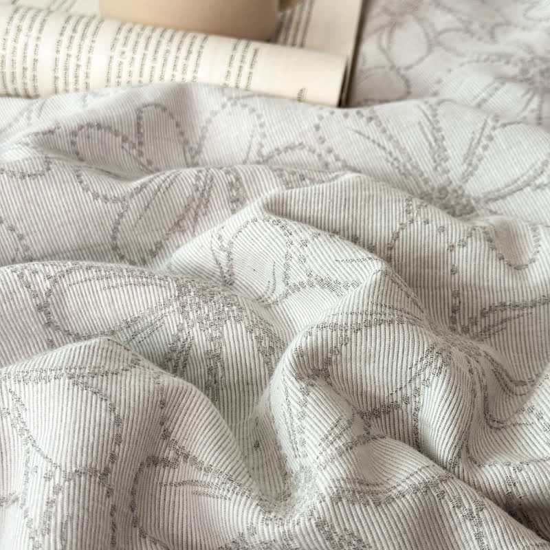 Linge de lit jacquard respirant en gaze de coton avec motif marguerite