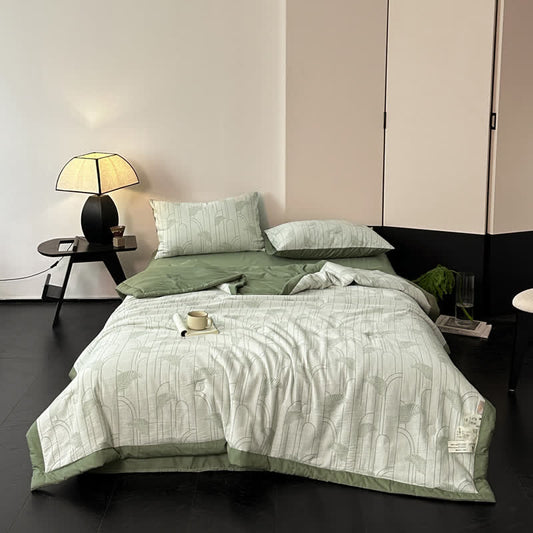 Linge de lit léger en gaze de coton avec motif de feuilles rustiques
