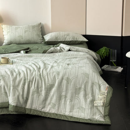 Linge de lit léger en gaze de coton avec motif de feuilles rustiques
