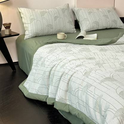 Linge de lit léger en gaze de coton avec motif de feuilles rustiques