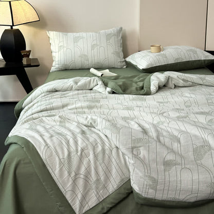 Linge de lit léger en gaze de coton avec motif de feuilles rustiques