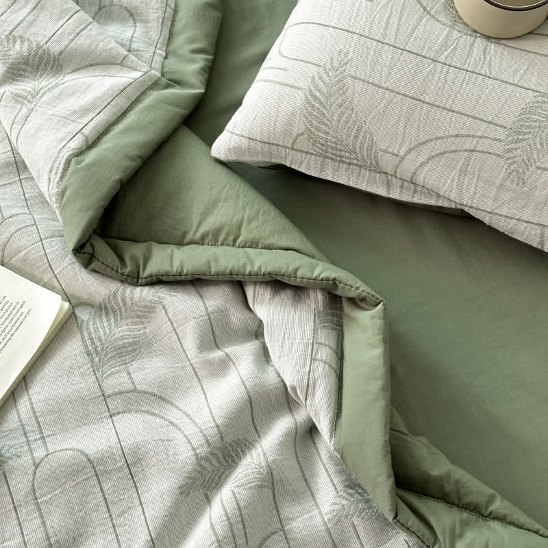 Linge de lit léger en gaze de coton avec motif de feuilles rustiques