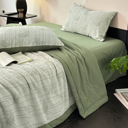 Linge de lit léger en gaze de coton avec motif de feuilles rustiques