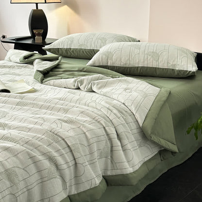 Linge de lit léger en gaze de coton avec motif de feuilles rustiques