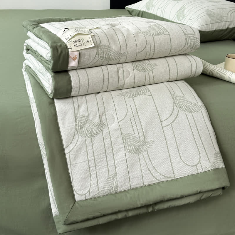 Linge de lit léger en gaze de coton avec motif de feuilles rustiques