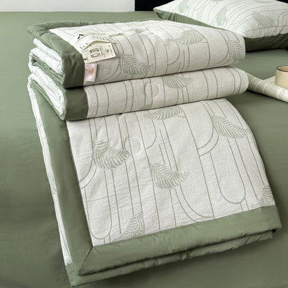 Linge de lit léger en gaze de coton avec motif de feuilles rustiques