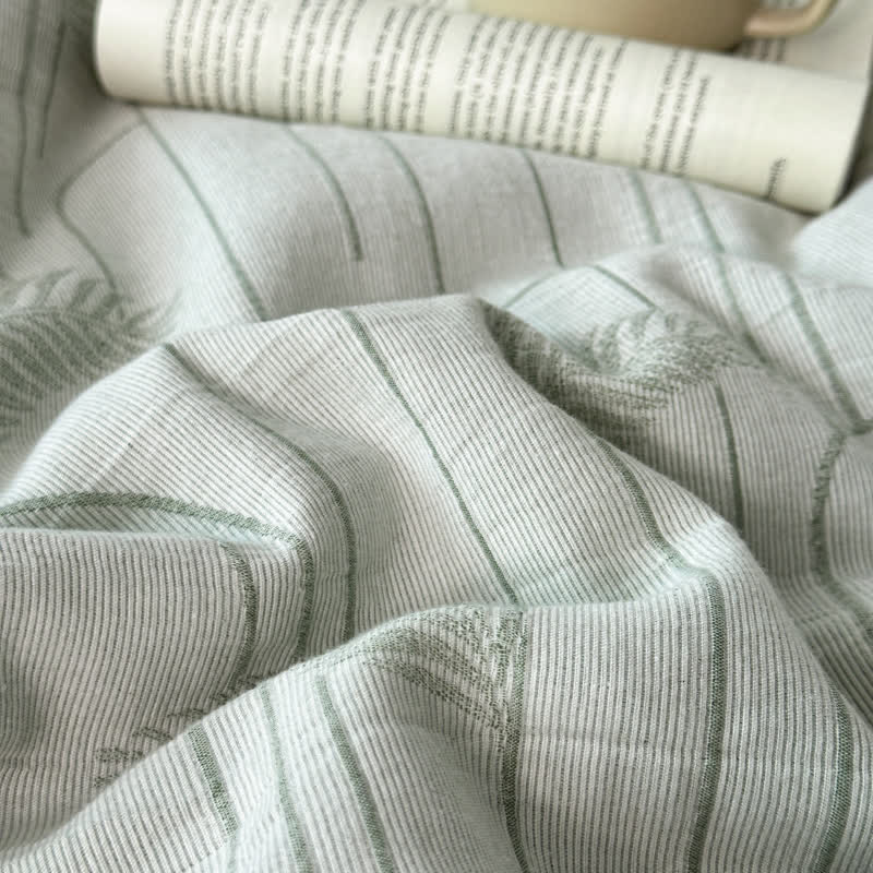 Linge de lit léger en gaze de coton avec motif de feuilles rustiques