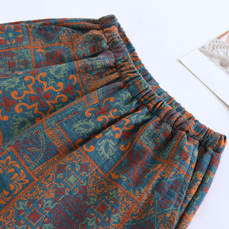 Short de pyjama en jacquard de pur coton au style rétro