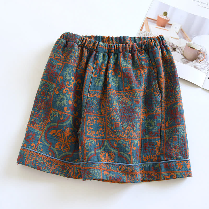 Short de pyjama en jacquard de pur coton au style rétro